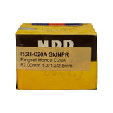Opposite rear panel showing same RSH-C20A StdNPR label with ring dimensions 82.00mm 1.2/1.2/2.8mm. Handwritten 'V6' and 'C20A 5 cyl' annotations repeated. Box shows shelf wear and some scuffing.