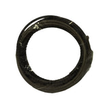 Second top-down view of ring set in poly bag showing the complete annular ring set from above. Dark steel chrome rings visible with serrated oil control rail edges. Bag shows minor wrinkle from storage.