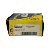 Side of yellow-and-blue Hastings box with Precision International distributor label affixed. Label shows part number RS2209020CA6H, description '200-250 FALCON CAST RINGS', spec string 'I-3.680-0.020-5/64-5/64-3/16', internal code 586020, and barcode. Hastings brand logo partially visible behind label at top of box.