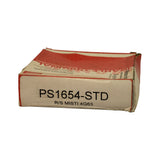 Bottom face of red-and-cream MAHLE Original box, showing bold black text 'PS1654-STD' part number and 'R/S MISTI 4G63' application notation. Box shows age-related wear and light crushing at one corner. Partial text on right edge reads 'PISTON RI...' (Piston Rings).