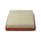 End-on view showing the fine foam/felt end cap of the pleat pack seated inside the orange frame