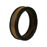 Upright three-quarter view of filter standing on its lower end cap, showing both end caps, perforated mesh body and pleated media behind the mesh