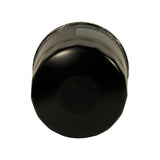 Top/dome end of the can with faint stamped batch or production code near the centre, otherwise smooth black painted steel