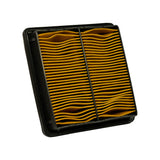 Three-quarter angled view showing the filter on its side, depth of black moulded frame visible, pleat profile and sealing edge clearly shown