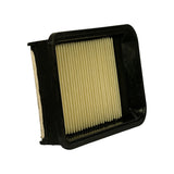 Three-quarter angled view showing raised filter element within moulded frame, white felt sealing strip visible along one short edge