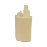 Side profile showing tall top port and shorter secondary pipe stub above cream plastic body