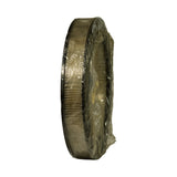Edge-on profile showing the overall thickness of the filter, the pleated paper media wrapped in wire mesh, and the moulded black rubber rim.