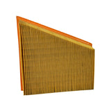 Edge-on view of the long side showing the stepped-wedge depth profile: element tapers significantly from one short edge to the other, with orange seal along the base.