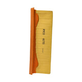 Narrow end-face view showing thin edge of filter, with 'RYCO / A1715 / 2318092' stampings on the flat paper side, orange seal strip at bottom.