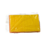 Top view of filter in plastic wrap, showing the fine yellow pleated paper media from the clean-air side