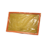 Rear view of filter showing diamond mesh support grid and orange sealing frame, sealed in plastic