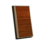Angled view showing full depth of element, pleat height and cream end cap running along long edge