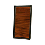 Top-down view of filter media face, pleats running horizontally, black rubber sealing frame on all four sides