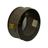 Reverse side showing open centre with perforated metal inner cage, partial Autokit 'Air/Oil Filter Cartridge element' tag and a yellow GoldTime dispatch label