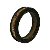 Element laid on its side, clearly showing the oval (not round) profile with perforated outer wrap, pleated media inside, and rubber seals on both ends