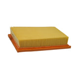 Side profile on intake face, showing pleat depth and full perimeter of the moulded orange polyurethane seal