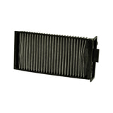Opposite end view showing the tapered pleated media seated in the plastic frame with a small locking/release tab on the side