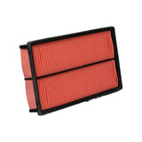 Opposite-angle top view with one short-end red felt sealing tab visible at left; black rubber frame and dual pleat sections clearly defined
