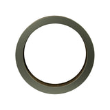 Top face of filter element — grey painted steel end cap, ring-shaped, inner edge reveals amber pleated paper element and mesh backing. No markings visible on this face.