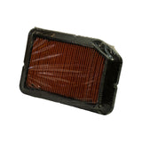 Rear face three-quarter view, no label side, showing full orange pleated media surface and black rubber frame at slight angle.