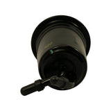 Top-down view of filter body tilted toward camera, showing flanged top cap and yellow inkjet text on body reading 'Z 589' plus batch code. Small green QC dot visible near top rim.