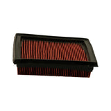 Profile view showing filter depth and construction: black rubber top frame, red pleated paper element body, open bottom. Element depth consistent with 35mm spec.