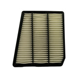 Top face of bare filter element from above-right angle. Pleated white paper media fills the frame across three columns with horizontal dividers. Frame profile shows the non-square parallelogram geometry of the A1399. No text or brand stamps visible.