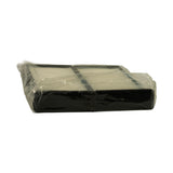 45-degree angle view of filter in sealed poly bag, showing depth/thickness of the 2-piece assembly and black frame construction.