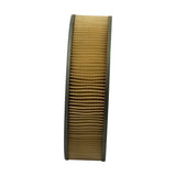 Side profile of filter standing upright. Height of pleated paper element clearly visible between two grey rubber end caps. No markings visible on outer media face.