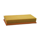 Short-end view showing pleat density across the full width and the orange poly seal lip wrapping the perimeter