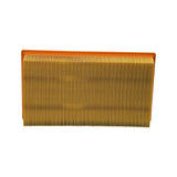 Edge-on view showing the depth of the pleat pack and the orange seal lip running along the top edge
