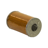 Opposite end-on view showing second metal end cap with central open bore, pleated paper media, plastic wrap intact