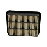Three-quarter angled view from upper right corner showing pleated element depth and full black rubber/plastic perimeter seal. Element pleats clearly intact and unsoiled.