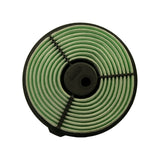Bottom face of filter showing green pleated media, black plastic centre cap stamped 'Z568 MADE IN USA'.