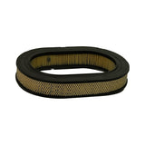 Underside/bottom view of filter element showing the open-centre oval form and the lower black rubber end cap sealing lip. Media and mesh visible from this angle.