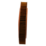 Edge-on profile showing depth of element and full height of vertical pleats between outer and inner rubber/plastic frames