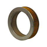 Three-quarter angled view from above showing inner metal mesh and amber pleated paper element. Metal end caps visible top and bottom. No markings visible on part.