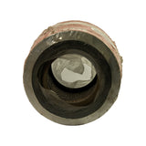 Top-down view looking into open end of filter. Large rubber sealing gasket ring surrounds inner bore. Pleated paper element and wire mesh core visible inside. Plastic wrapping partially torn at top showing original packaging condition. Red Ryco box partially visible around perimeter.