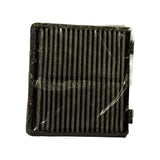 Reverse side of filter, showing opposite face of pleated carbon media; second set of mounting tabs visible on right side; still in clear plastic wrap