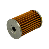 Element on its side showing end cap and central bore; pleated paper folds visible in radial pattern; bottom end cap shows slight surface discolouration consistent with NOS storage age