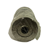 Opposite end view showing flat metal end cap with centre aperture and two small anti-rotation pins/tabs visible