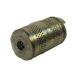 Angled three-quarter view showing side profile of the cartridge laid slightly tilted. Same 'WIX 33112' and batch code visible mid-body. Both end caps visible — top cap has central hex-nut stud, bottom cap shows as flat flanged disc.