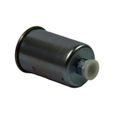 Alternate three-quarter view showing outlet port end with hex nut fitting and grey plastic protective cap, full cylindrical body profile