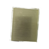 Top face of filter element in polybag, horizontal pleats clearly visible across full surface, no markings on this face. Pleated filter media in pale olive/cream tone.