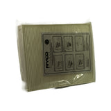 Rear face of filter in bag with instruction sheet on reverse side, rotated 180°. Ryco branding and RCA112P part number legible through bag. Shows underside pleating and filter thickness.