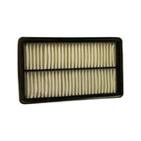 Straight-on top-down view of filter media. Dual-row pleated paper element clearly visible. Black frame with sealed perimeter. No visible damage.