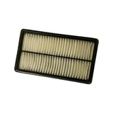 Flat top-down view of intake-side of filter element. Two-section pleated media visible. Uniform pleat formation. Black frame perimeter with moulded seal.