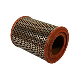 Filter on its side, alternate angle, confirming flanged orange rubber end caps and full barrel length.
