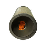 Bottom end cap face-on. Stamped marking reads 'WIX 42226 / MADE IN USA 031411N1'. Orange bilingual warning label (English/French) affixed to inner bore advising not to install without included sealing washer.