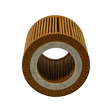 Bottom face of filter element looking up into bore. White nonwoven inner liner clearly visible, no bottom end cap — open-ended cartridge type.